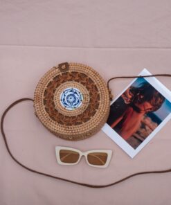 2019 hot trend round vintage ceramic mixed rattan 20x20x8 cm rattan bag round rattan beach bag straw bag material