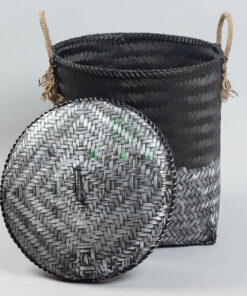 Black And White Bamboo Hamper With Lid NB 09 05 105 1