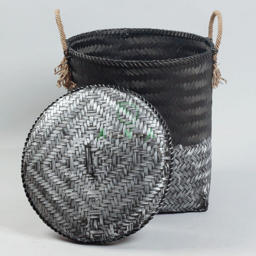 Black And White Bamboo Hamper With Lid NB 09 05 105 1