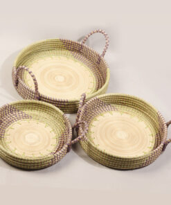Colorful Round Seagrass And Bamboo Tray SGS 09 03 019 1