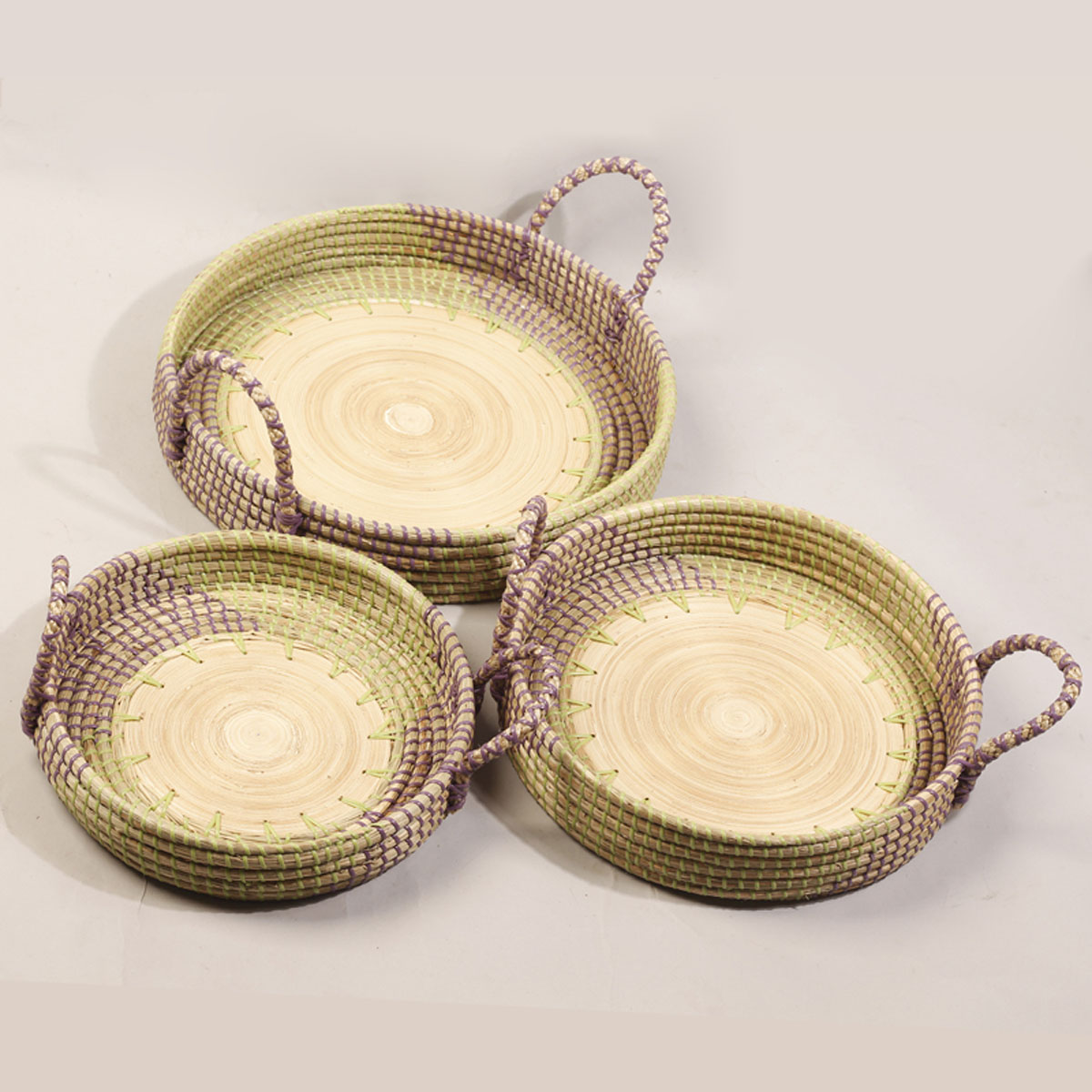 Colorful Round Seagrass And Bamboo Tray SGS 09 03 019 1