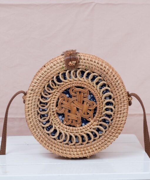 Guarantee products round vintage unique patterne bali straw bag straw shoulder bag rattan bag Vietnam R 42 11 001 03