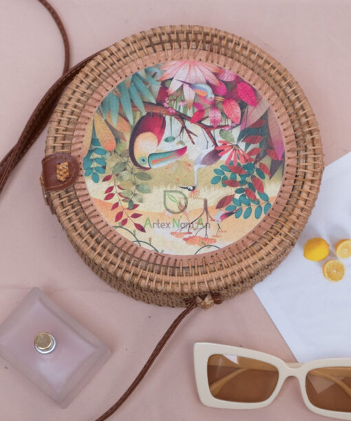 Handmade Printed Handbags For Women Also Woven Rattan Round Summer Beach Ladies Bag From Vietnam R 38 11 001 07