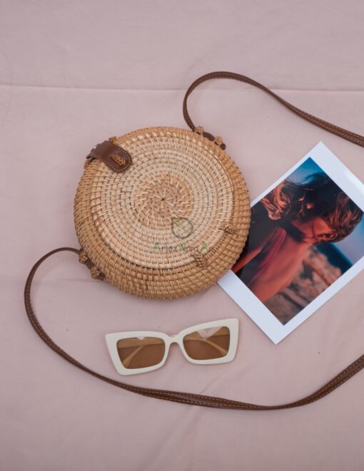 OEM/ODM service round vintage sunburst pattern 20x8cm straw woven bag straw bag summer straw bag R 42 11 001 02