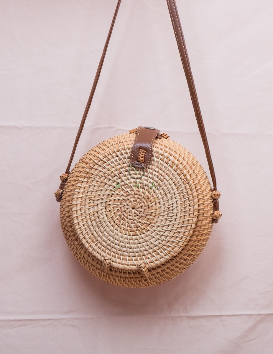Savanna Hand Woven Designs | Bags | Round Woven Rattan Basket Purse With  Leather Strap | Poshmark