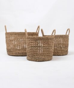 Set Of 3 Foldable Laundry Basket Belly Seagrass SG 06 05 448 01