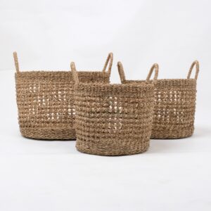 Set Of 3 Foldable Laundry Basket Belly Seagrass SG 06 05 448 01