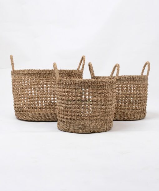 Set Of 3 Foldable Laundry Basket Belly Seagrass SG 06 05 448 01