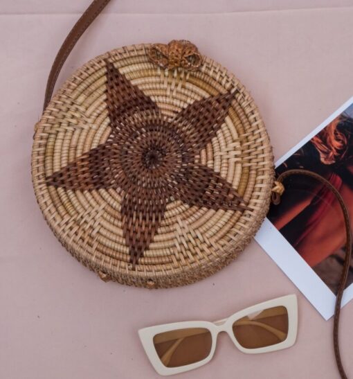Small MOQ Products Round Vintage Star Pattern Rattan Bag Vietnam R 38 11 001 03