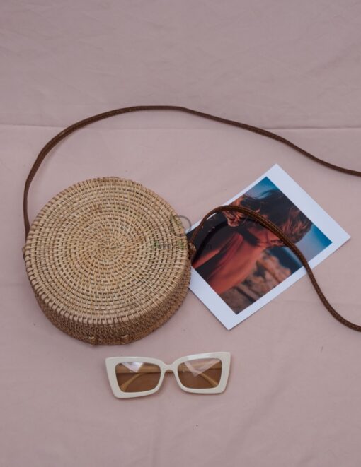 Small MOQ round vintage beach 20x8 cm round straw bag rattan beach bag rattan woven bag R 42 11 001 01