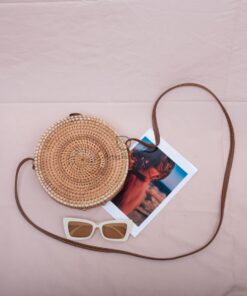 Small MOQ round vintage beach 20x8 cm round straw bag rattan beach bag rattan woven bag R 42 11 001 01