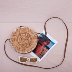 Small MOQ round vintage beach 20x8 cm round straw bag rattan beach bag rattan woven bag R 42 11 001 01