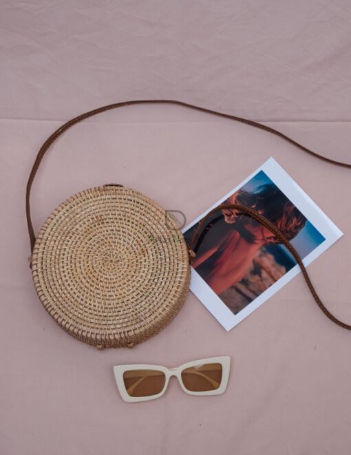 Small MOQ round vintage beach 20x8 cm round straw bag rattan beach bag rattan woven bag R 42 11 001 01