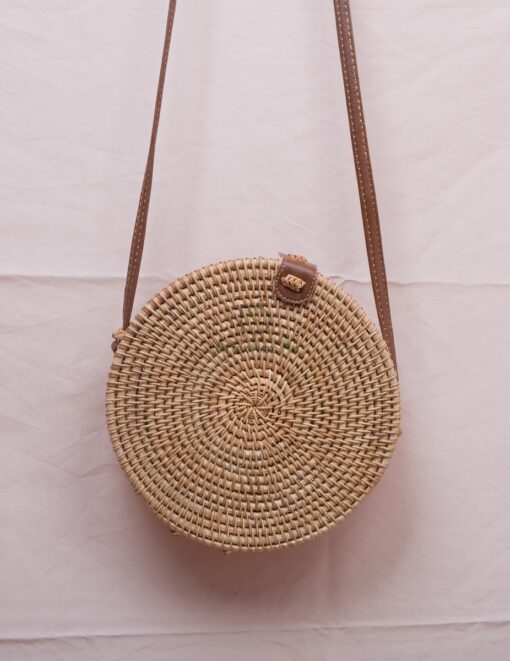 Small MOQ round vintage beach 20x8 cm round straw bag rattan beach bag rattan woven bag R 42 11 001 01