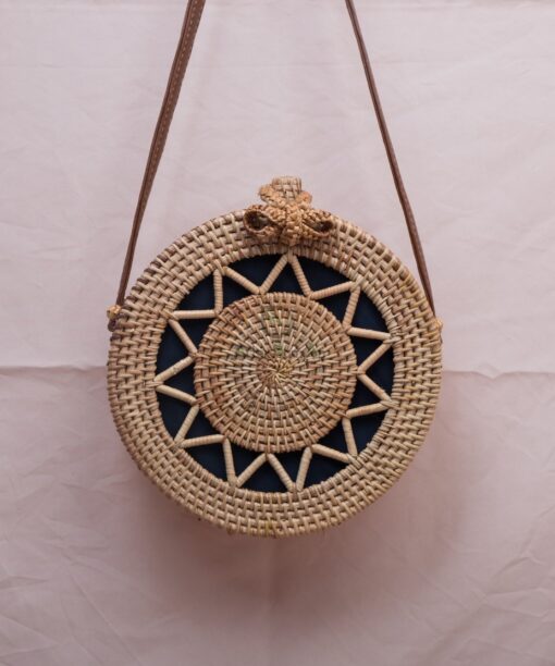 Vietnam handmade products round vintage sunburst pattern straw woven bag straw bag summer straw bag R 38 11 001 06