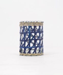 Wholesale Dark Blue Glass And Seagrass Candle Holder PA 06 28 004 01