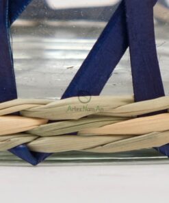 Wholesale Dark Blue Glass And Seagrass Candle Holder PA 06 28 004 01