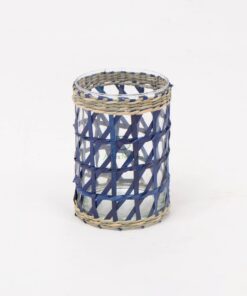 Wholesale Dark Blue Glass And Seagrass Candle Holder PA 06 28 004 01