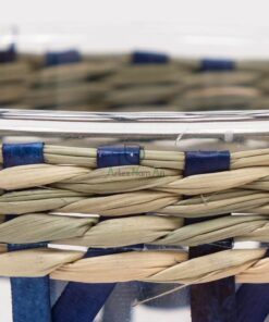 Wholesale Dark Blue Glass And Seagrass Candle Holder PA 06 28 004 01