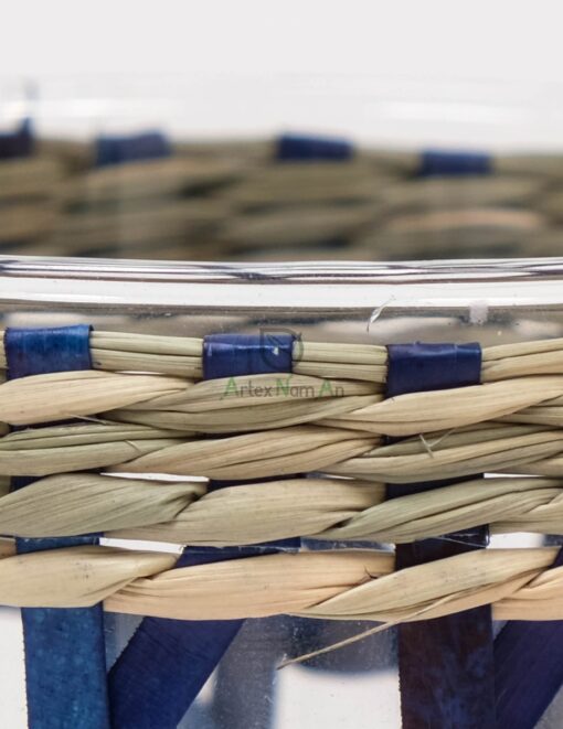 Wholesale Dark Blue Glass And Seagrass Candle Holder PA 06 28 004 01