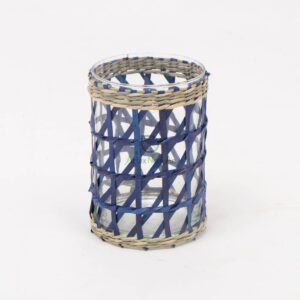 Wholesale Dark Blue Glass And Seagrass Candle Holder PA 06 28 004 01