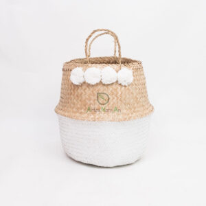 Wholesale Seagrass Belly Basket/foldable Laundry Basket With Pom Pom SG 10 05 176 01