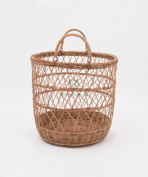 Wholesaler Net Pattern Rattan Laundry Basket Straw Basket With Handle Rattan Basket Vietnam