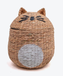Animal Water Hyacinth Hamper With Lid Cat Shaped W 06 56 001 02