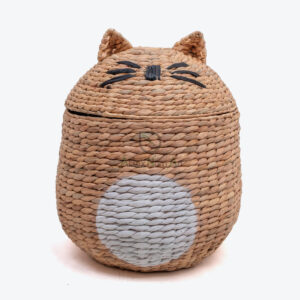 Animal Water Hyacinth Hamper With Lid Cat Shaped W 06 56 001 02