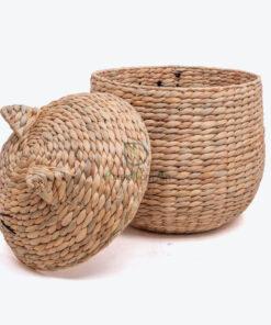 Animal Water Hyacinth Hamper With Lid Cat Shaped W 06 56 001 02