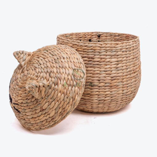 Animal Water Hyacinth Hamper With Lid Cat Shaped W 06 56 001 02