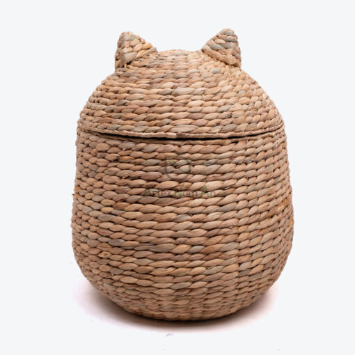 Animal Water Hyacinth Hamper With Lid Cat Shaped W 06 56 001 02