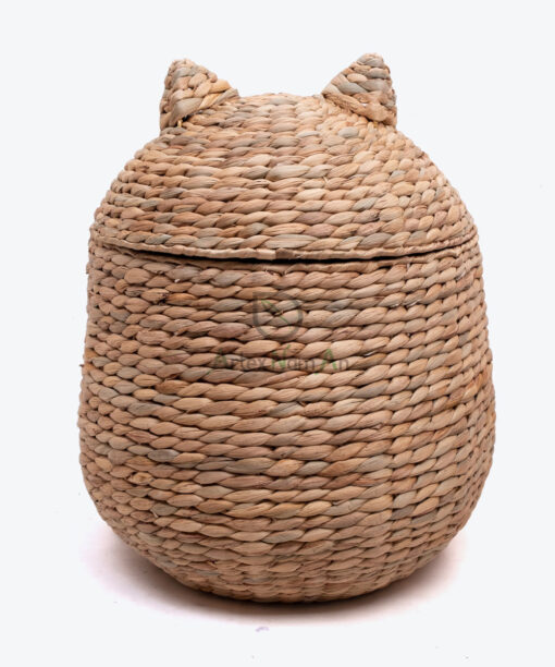 Animal Water Hyacinth Hamper With Lid Cat Shaped W 06 56 001 02