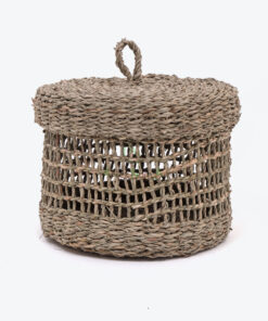 Eco Friendly Vietnamese Round Seagrass Storage Organizer With Lid SG 06 05 471 01