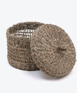 Eco Friendly Vietnamese Round Seagrass Storage Organizer With Lid SG 06 05 471 01