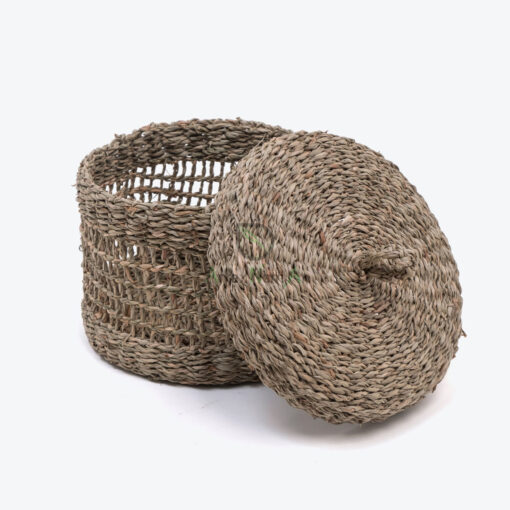 Eco Friendly Vietnamese Round Seagrass Storage Organizer With Lid SG 06 05 471 01