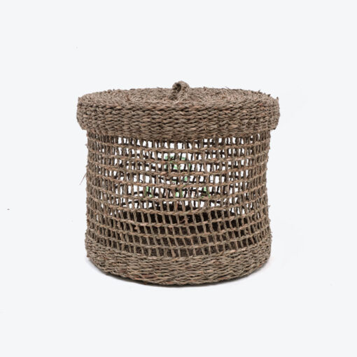 Eco Friendly Vietnamese Round Seagrass Storage Organizer With Lid SG 06 05 471 01