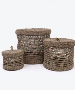 Eco Friendly Vietnamese Round Seagrass Storage Organizer With Lid SG 06 05 471 01