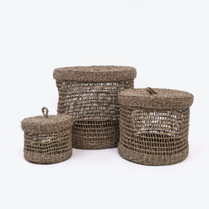 Eco Friendly Vietnamese Round Seagrass Storage Organizer With Lid SG 06 05 471 01