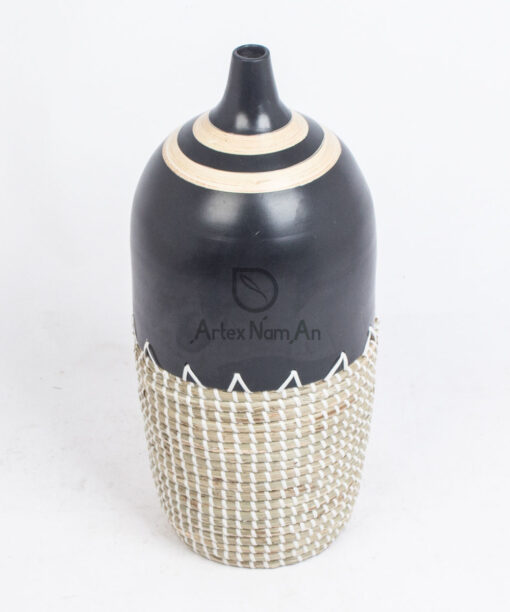 Mid Century Handmade Seagrass Bamboo Vases SGS 09 02 027 01