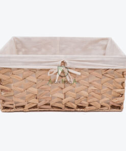 Rectangular Water Hyacinth Storage Bin With Cotton Linen W 06 05 315 01