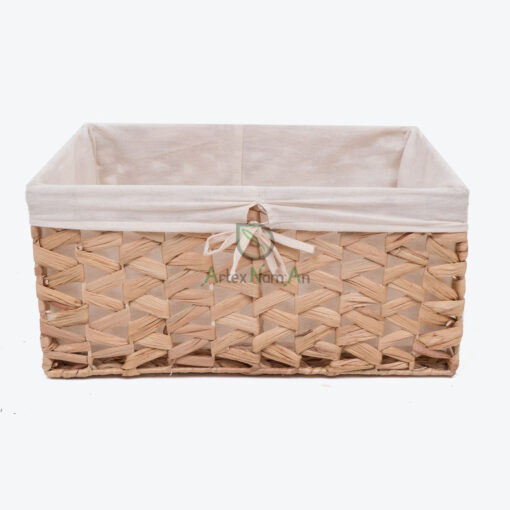 Rectangular Water Hyacinth Storage Bin With Cotton Linen W 06 05 315 01