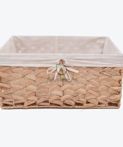 Rectangular Water Hyacinth Storage Bin With Cotton Linen W 06 05 315 01