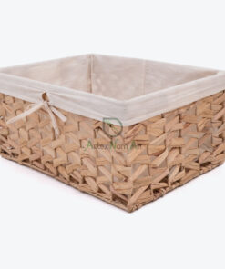 Rectangular Water Hyacinth Storage Bin With Cotton Linen W 06 05 315 01