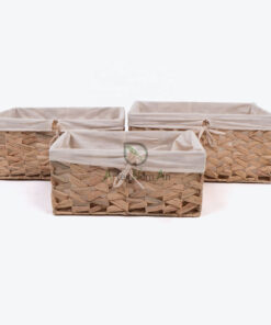 Rectangular Water Hyacinth Storage Bin With Cotton Linen W 06 05 315 01
