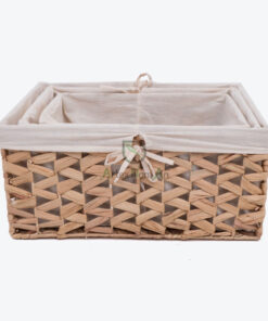 Rectangular Water Hyacinth Storage Bin With Cotton Linen W 06 05 315 01