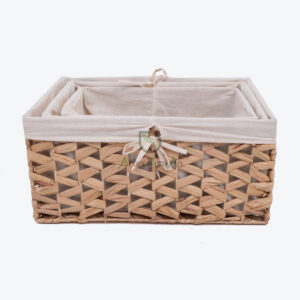 Rectangular Water Hyacinth Storage Bin With Cotton Linen W 06 05 315 01