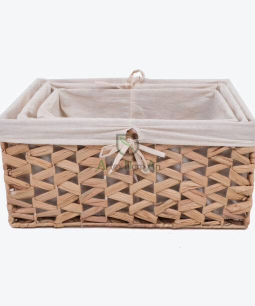 Rectangular Water Hyacinth Storage Bin With Cotton Linen W 06 05 315 01