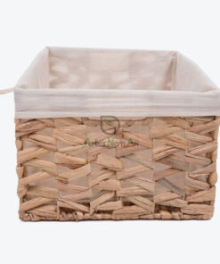 Rectangular Water Hyacinth Storage Bin With Cotton Linen W 06 05 315 01