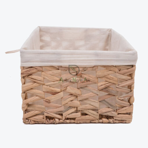 Rectangular Water Hyacinth Storage Bin With Cotton Linen W 06 05 315 01